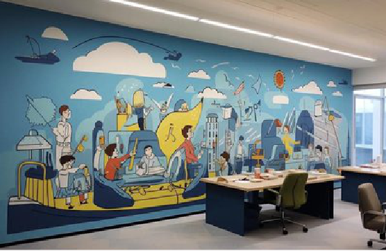 盈江办公室墙绘的特点。